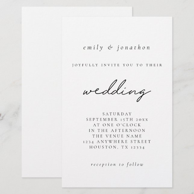 Budget Larger Black White Script Wedding Invite (Front/Back)