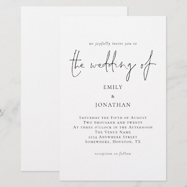 Budget Larger Black White Wedding Invitation (Front/Back)