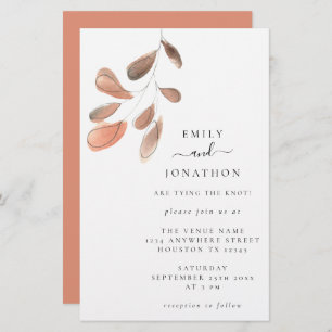 Budget Larger Size Leaves Coral Wedding Invitation