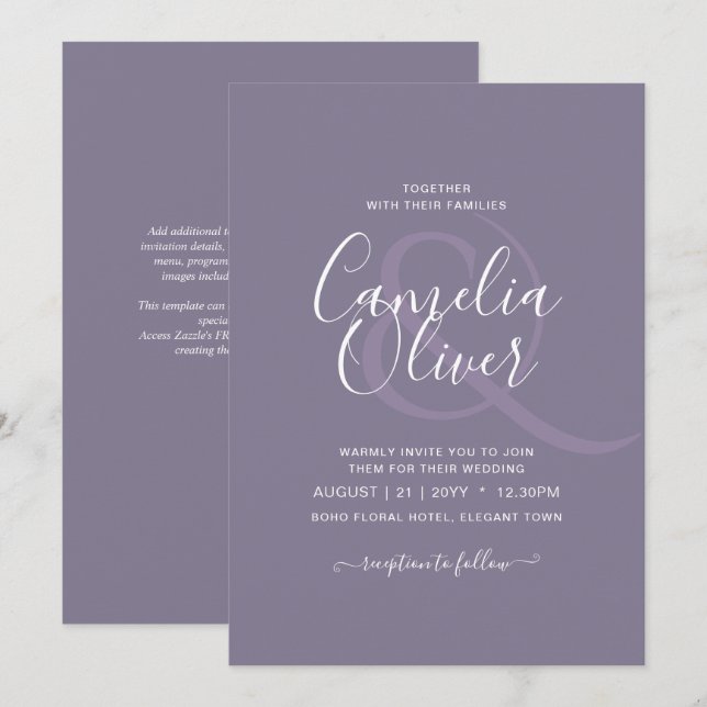 BUDGET Lavender Dusty Purple Monochrome Wedding Invitation (Front/Back)