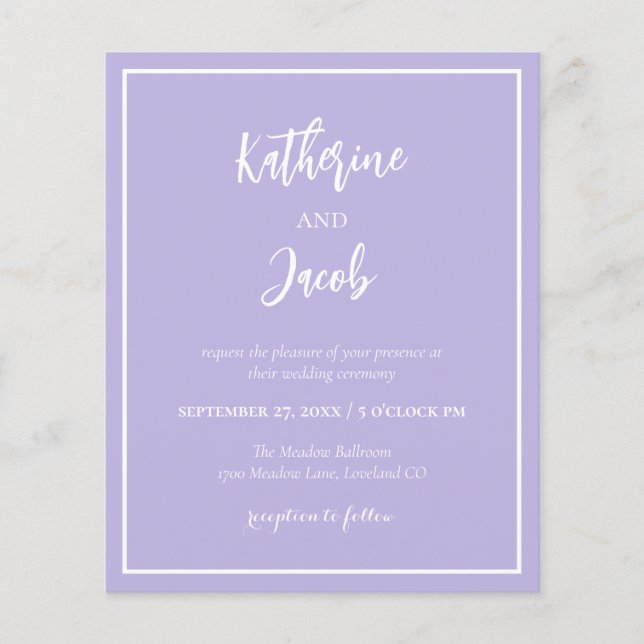 Budget Lavender Modern Wedding Invitation (Front)