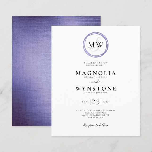 Budget Lavender Monogram Wedding Invitation (Front/Back)