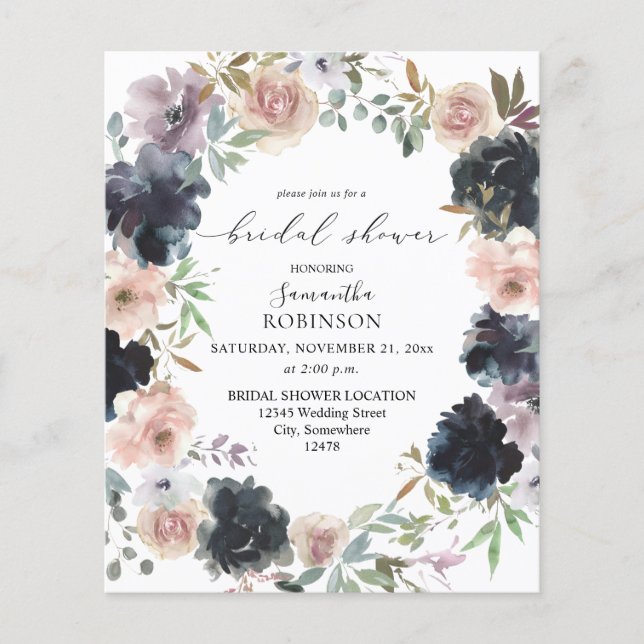 Budget Lavender, Navy, & Pink Bridal Shower Flyer (Front)