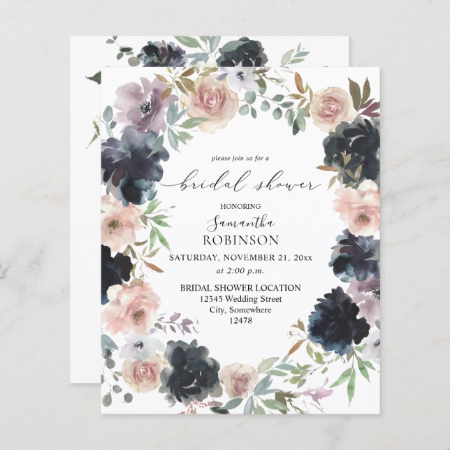 Budget Lavender, Navy & Pink Floral Bridal Shower (Front/Back)