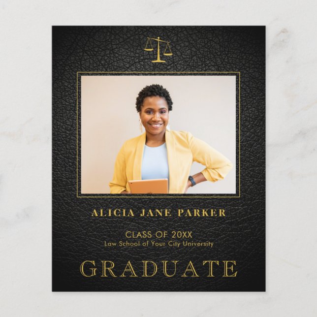 Budget law school graduation photo announcement flyer (Front)