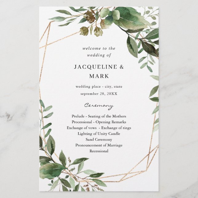 Budget Leaves & Eucalyptus GoldWeddin Ceremony MED Flyer (Front)