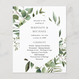Budget Leaves & Eucalyptus Rustic Wedding Ceremony Flyer