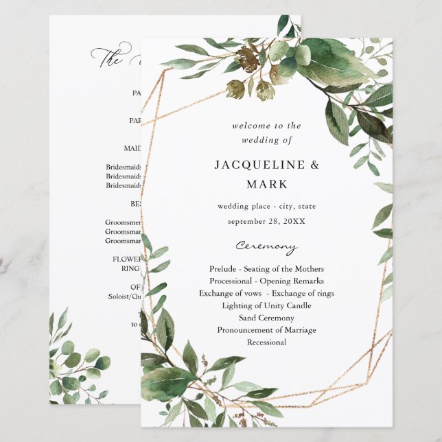 Budget Leaves & Eucalyptus Wedding Program MEDIUM (Front/Back)