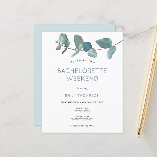 Budget Leaves Itinerary Bachelorette Invitation (Front/Back In Situ)