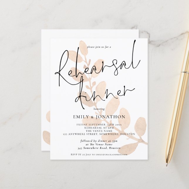 Budget Leaves Wedding Rehearsal Dinner Invitation (Front/Back In Situ)