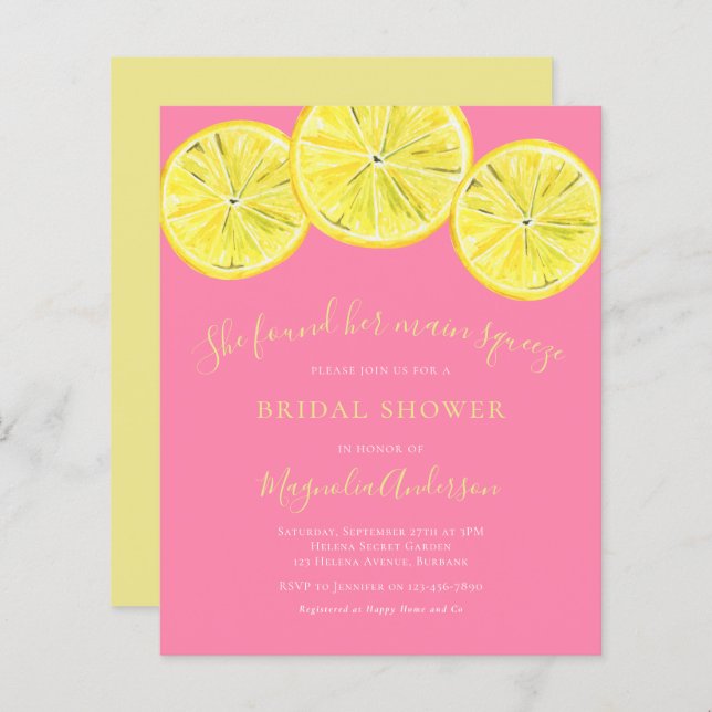 Budget Lemon Citrus Bridal Shower Invitation (Front/Back)