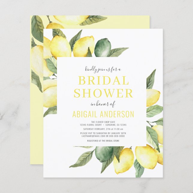 Budget Lemon Citrus Bridal Shower Invitation (Front/Back)