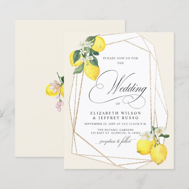 Budget Lemon Citrus Summer Wedding Invitation (Front/Back)