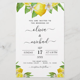Budget Lemon Citrus Yellow Wedding Invitation
