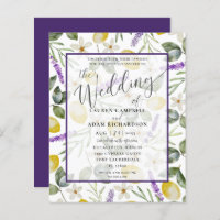 Budget Lemon & Lavender Foliage Wedding Invitation