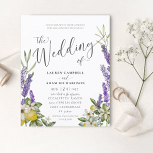 Budget Lemon & Lavender Foliage Wedding Invitation
