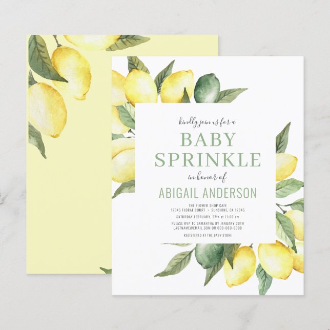 Budget Lemon Modern Baby Sprinkle Invitation (Front/Back)