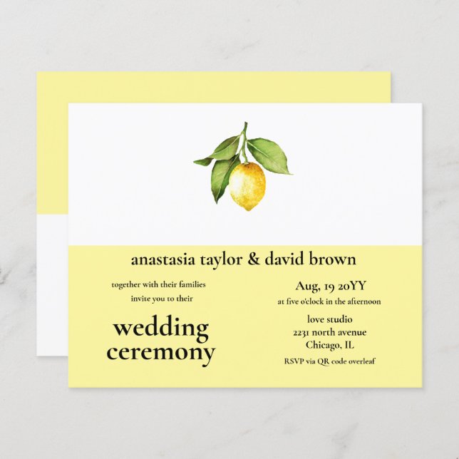 Budget Lemon QR Code Wedding Invitation (Front/Back)