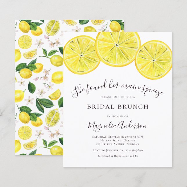 Budget Lemons Bridal Brunch Invitation (Front/Back)
