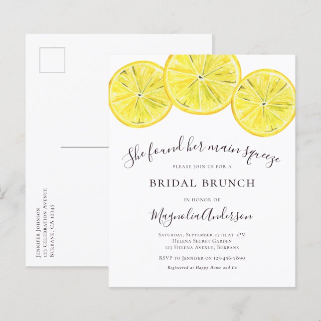 Budget Lemons Bridal Brunch Invitation de carte po (Devant / Derrière)