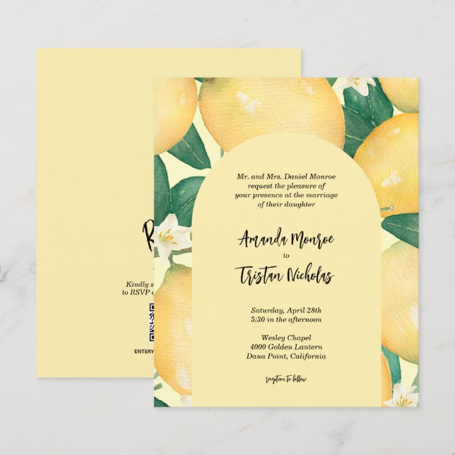 Budget Lemons Wedding All in One Invites (Front/Back)