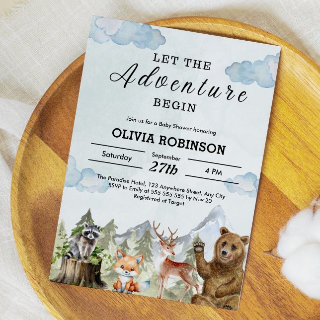 Budget Let the Adventure Begin Baby Shower Invite (Budget Let the Adventure Begin Mountain Boy Baby Shower Invitation )