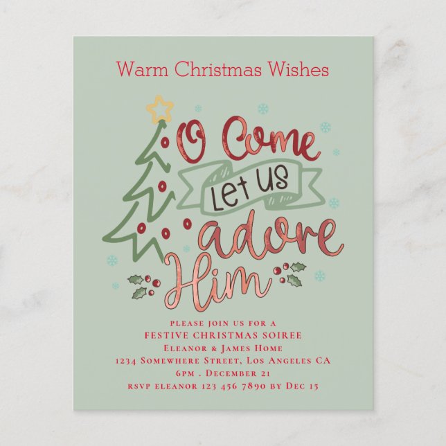 Budget Let us adore him Christmas Party Invite (Front)
