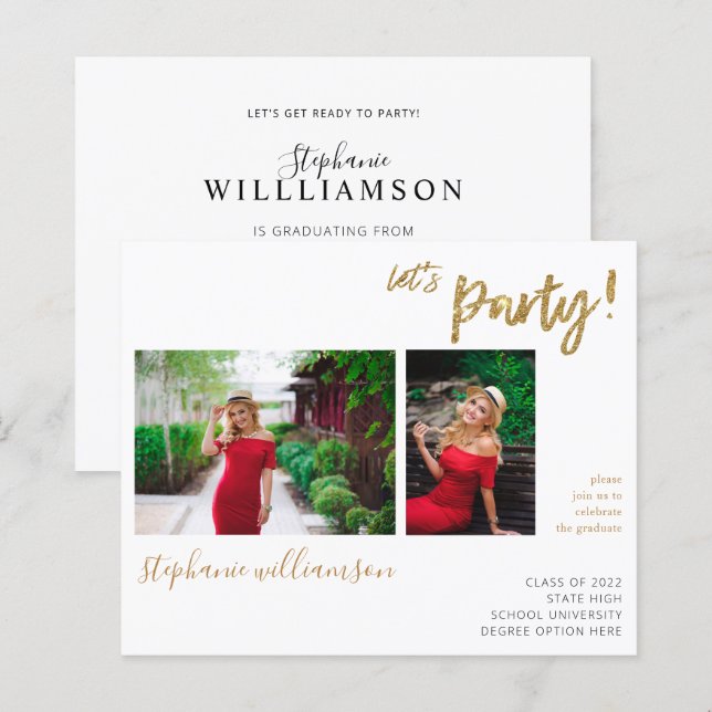 Budget Let's Party - Gold 2 Photo Graduation Party (Front/Back)