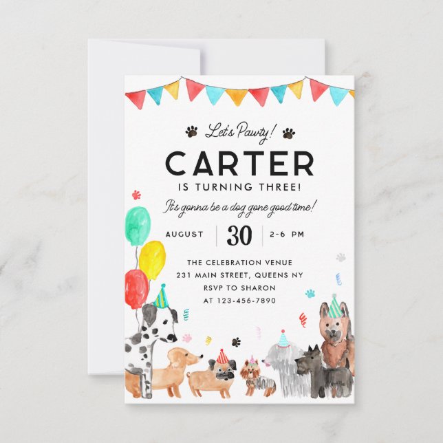 Budget Let's Pawty Party Kids Puppy Dog Birthday Card (Front)