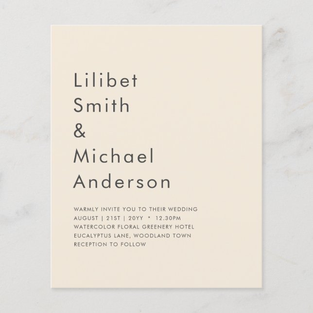BUDGET Light BEIGE Monochrome Wedding Flyer (Front)