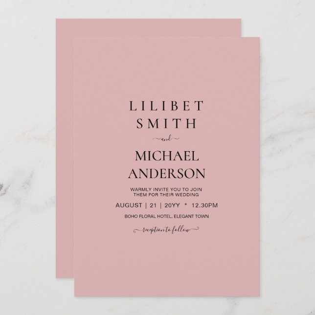 BUDGET Light Dusty Rose Pink Monochrome Wedding (Front/Back)