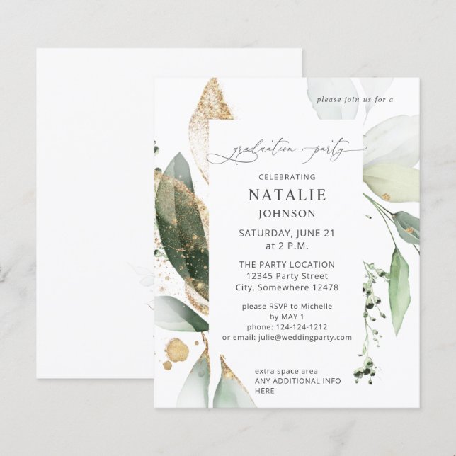 Budget Light Eucalyptus Glow Gold Graduation Party (Front/Back)