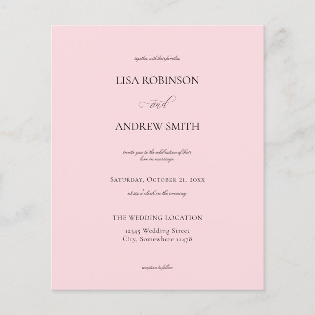Budget Light Pink Wedding Flyer (Front)
