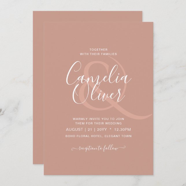 BUDGET Light Terracotta Monochrome WEDDING Invitation (Front/Back)