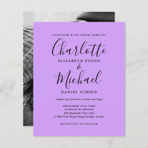 Budget Lilac Script Photo Wedding Invitation