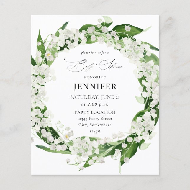 Budget Lily of the Valley Floral Baby Shower Flyer (Front)