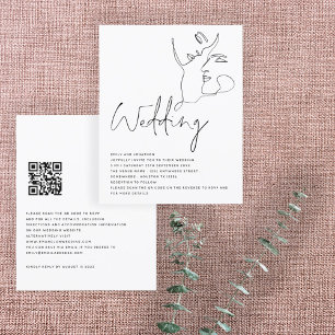 BUDGET Line Art Faces Black White QR Code Wedding