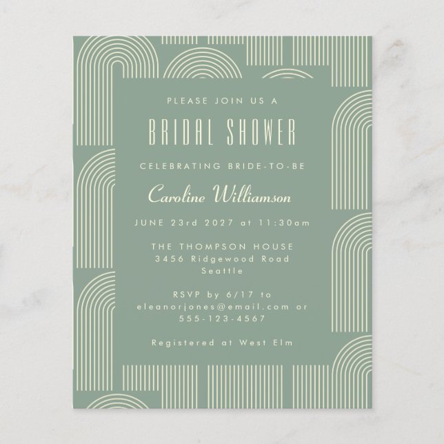 Budget Line Art Sage Green Bridal Shower Invite (Front)