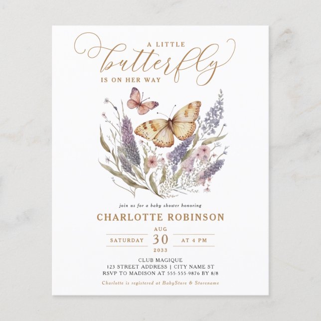 Budget Little Butterfly Pink Baby Shower Invite (Front)