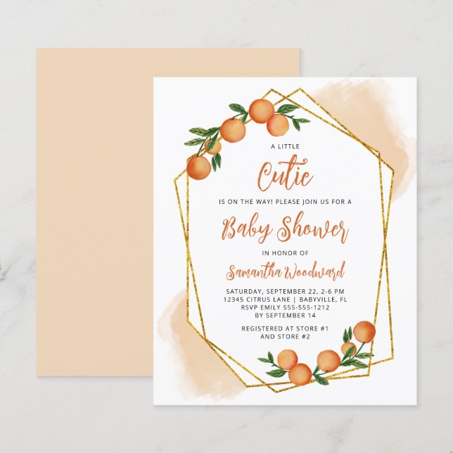 Budget Little Cutie Orange Baby Shower Invitation (Front/Back)
