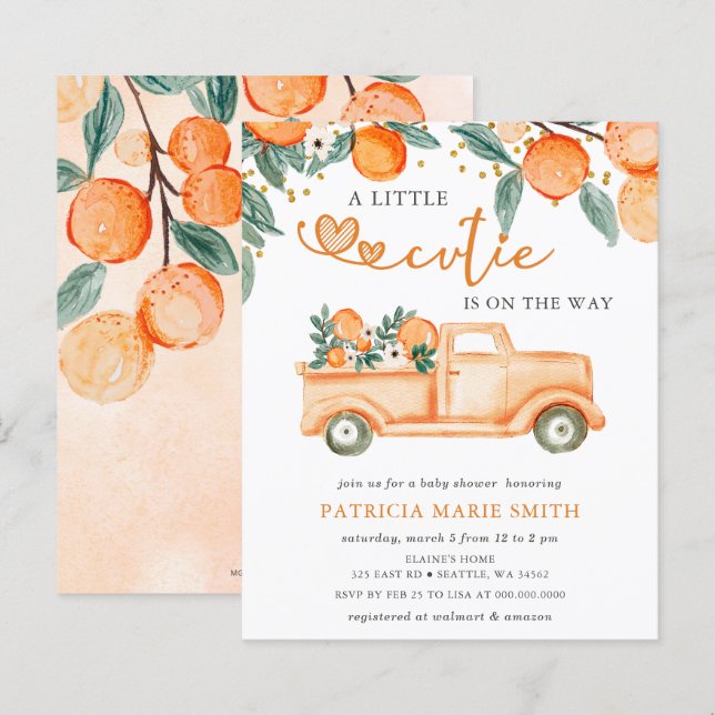 Budget Little Cutie Orange Baby Shower Invitation (Front/Back)