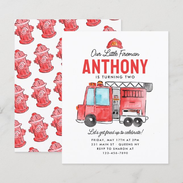 Budget Little Fireman Helmet Fire Truck Birthday (Front/Back)