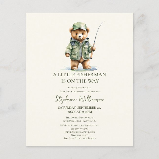 Budget Little Fisherman Fishing Bear Baby Shower (Front)
