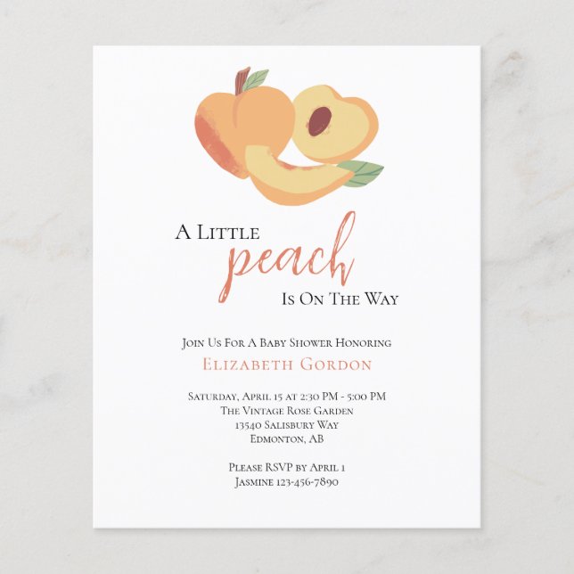 Budget Little Peach Baby Shower Invitation (Front)