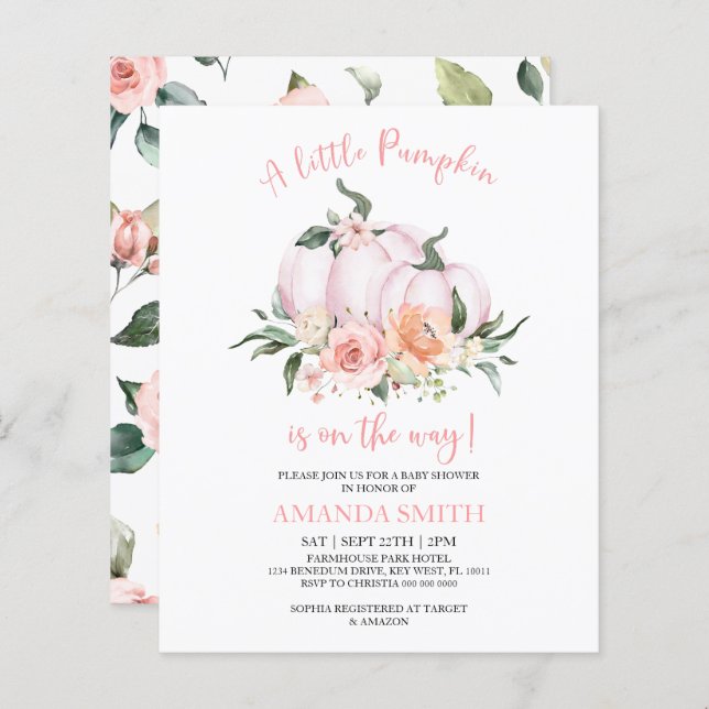 Budget Little Pumpkin Baby Shower Invitation (Front/Back)