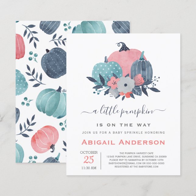 Budget Little Pumpkin Baby Sprinklr Invitation  (Front/Back)