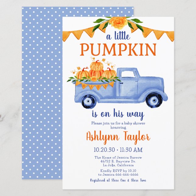 Budget Little Pumpkin Boy Baby Shower Invitation (Front/Back)