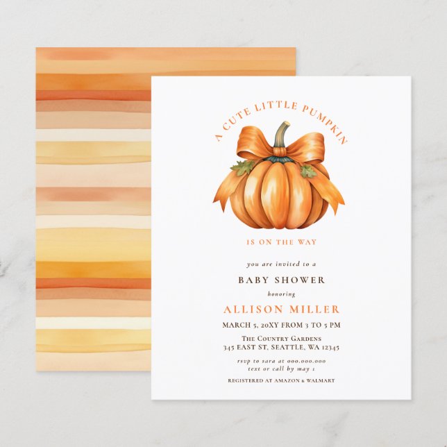 Budget Little pumpkin fall baby shower invitation (Front/Back)