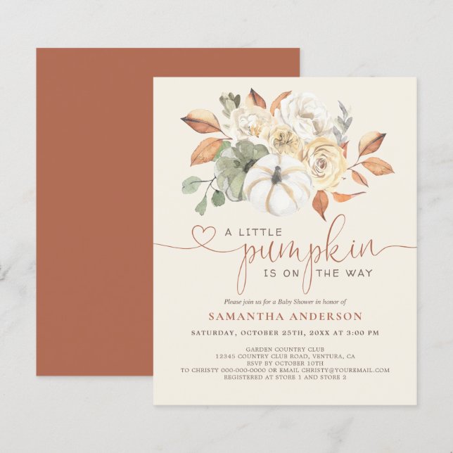 Budget Little Pumpkin Floral Baby Shower Invite (Front/Back)
