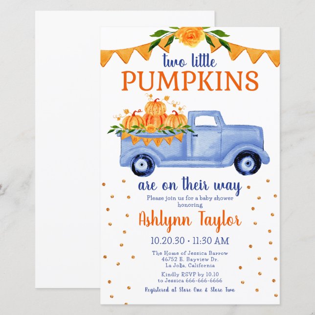 Budget Little Pumpkin Twin Boy Baby Shower (Front/Back)